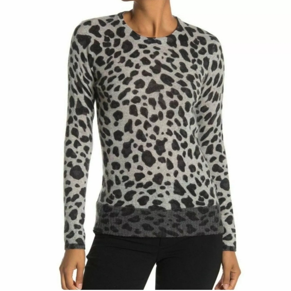 MAGASCHONI‎ Cashmere Women's Leopard Print Sweater Size S Small Grey/Black